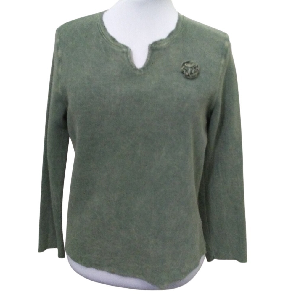 Hot Cotton by Marc Ware Olive Green Mineral Wash‎ Waffle Knit Top Small